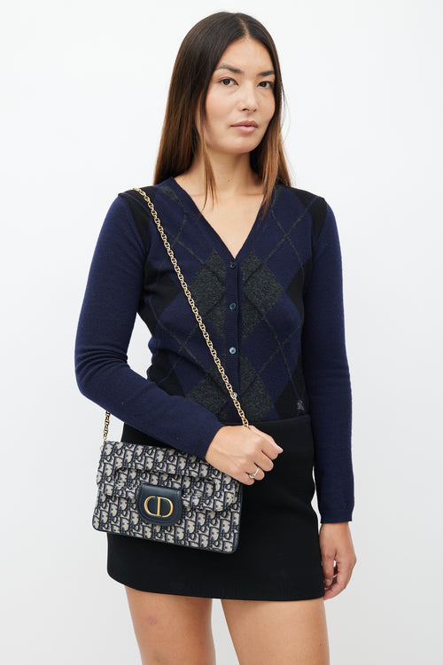 Dior 2021 Navy & Cream Medium Double Oblique Clutch
