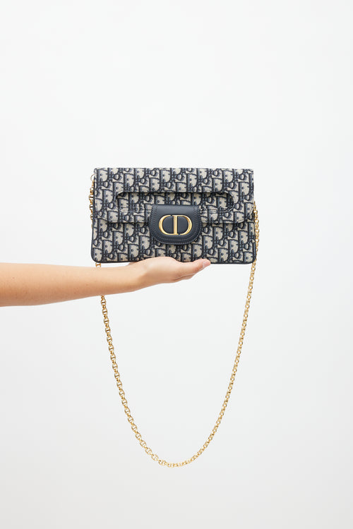Dior 2021 Navy & Cream Medium Double Oblique Clutch