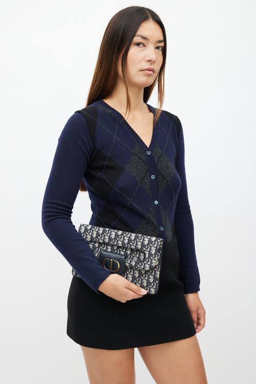 Dior 2021 Navy & Cream Medium Double Oblique Clutch