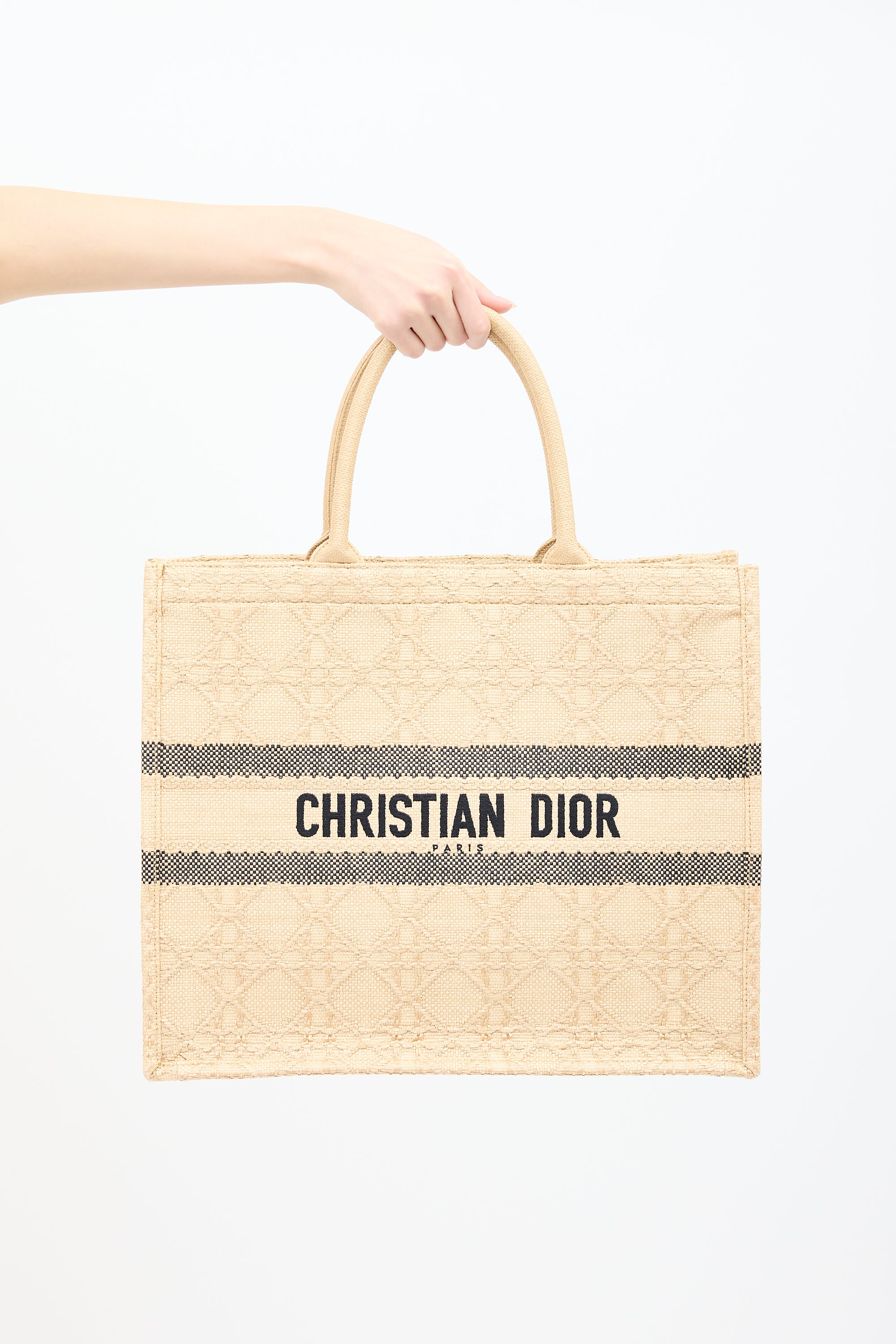 Dior Beige Raffia Cannage Large Book Tote