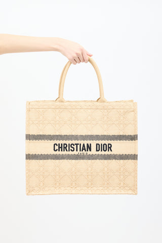 Dior Beige Raffia Cannage Large Book Tote