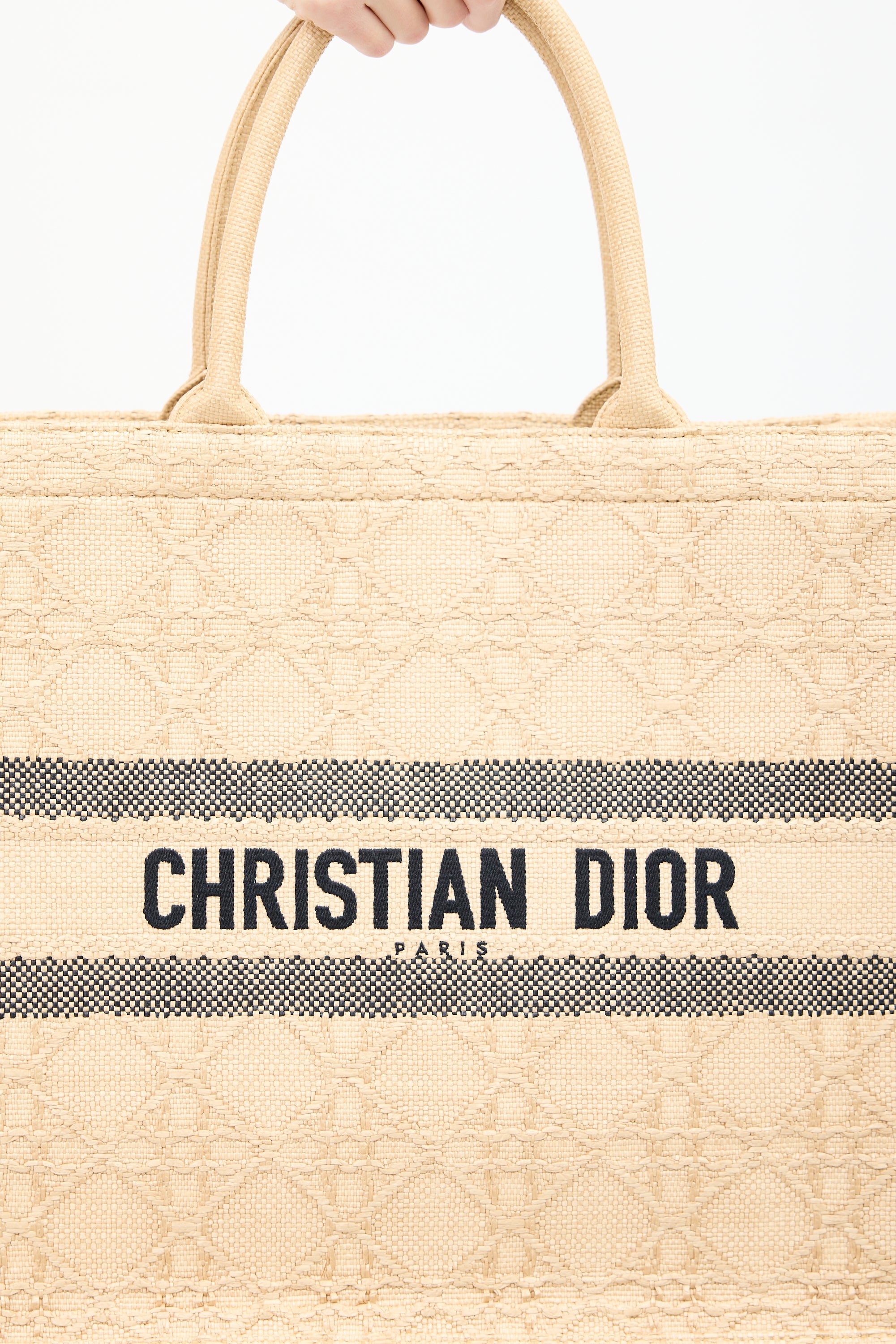 Dior Beige Raffia Cannage Large Book Tote