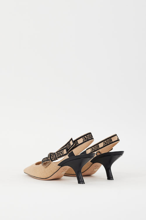 Dior Beige & Black Canvas J'Adior Slingback Pump