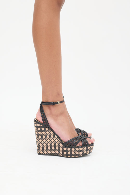 Dior Black & Beige Cannage Laser Cut Wedge Heel
