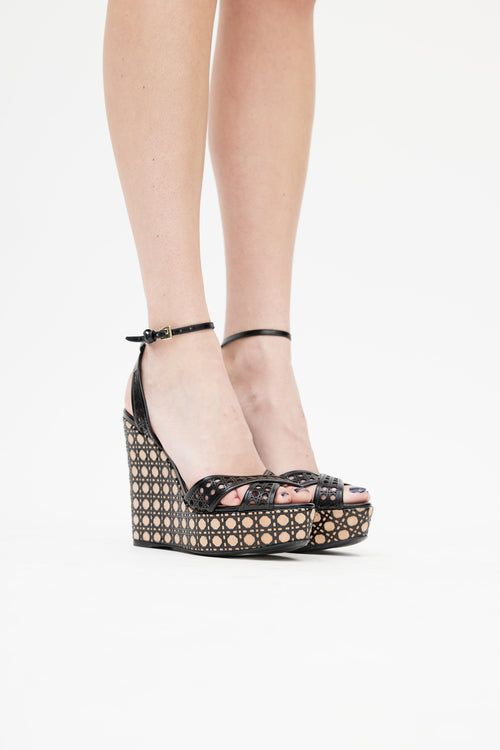 Dior Black & Beige Cannage Wedge Heel