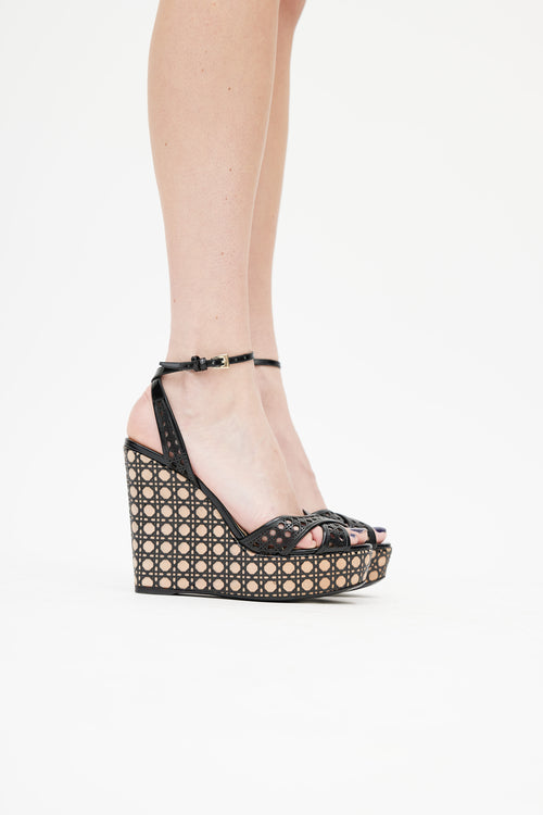 Dior Black & Beige Cannage Wedge Heel