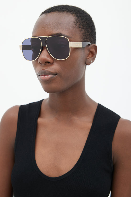 Dior Black & Gold DiorSignature A3U TF056 Aviator Sunglasses