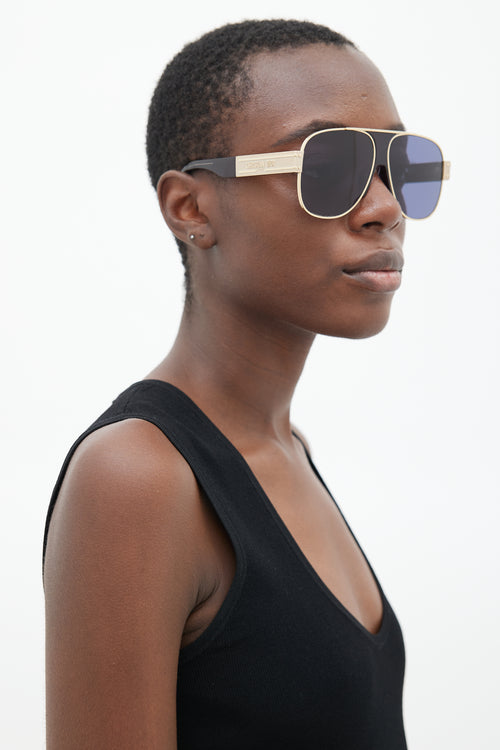 Dior Black & Gold DiorSignature A3U TF056 Aviator Sunglasses