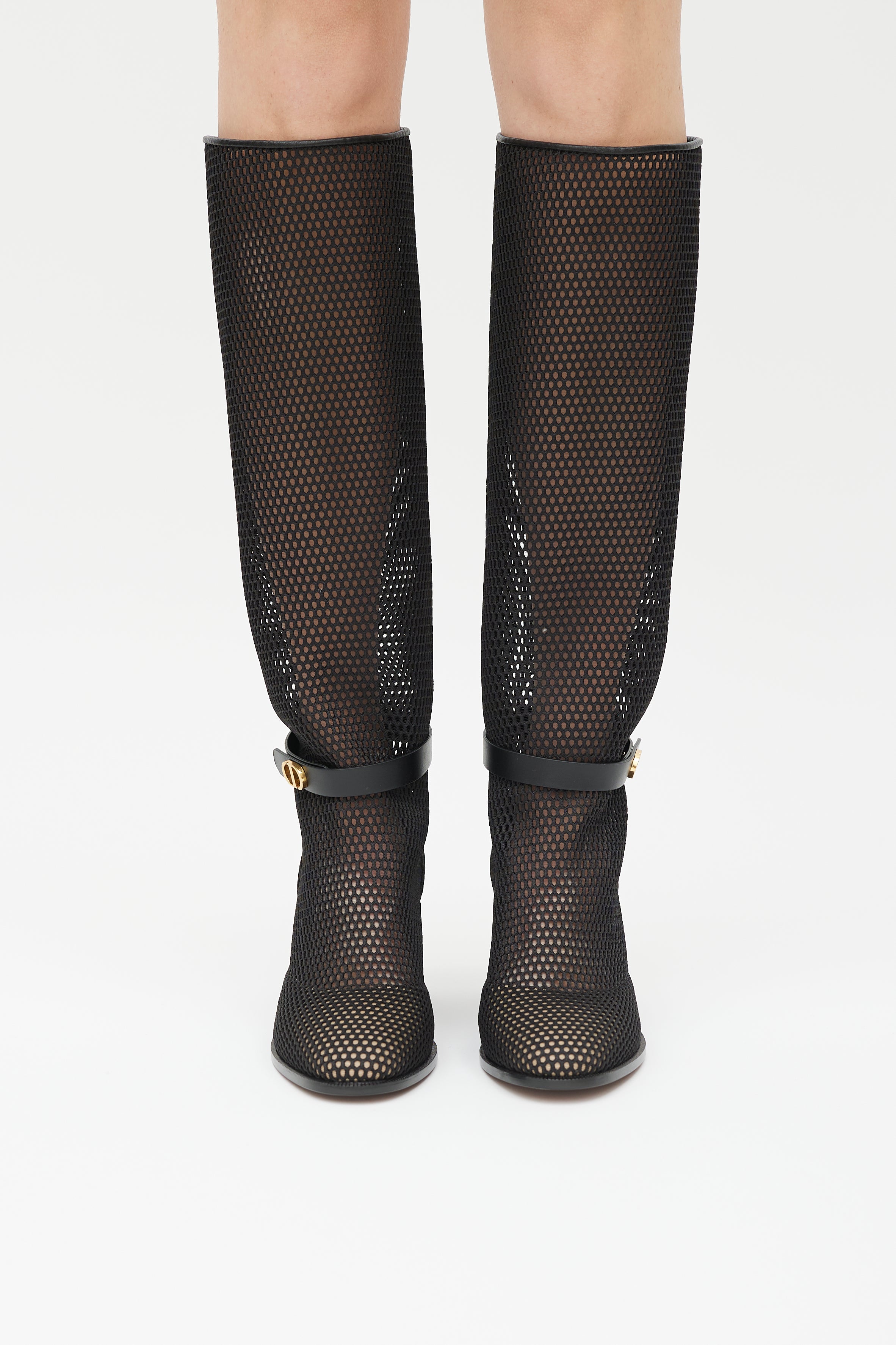 Dior Black & Gold Empreinte Mesh Knee Height Boot