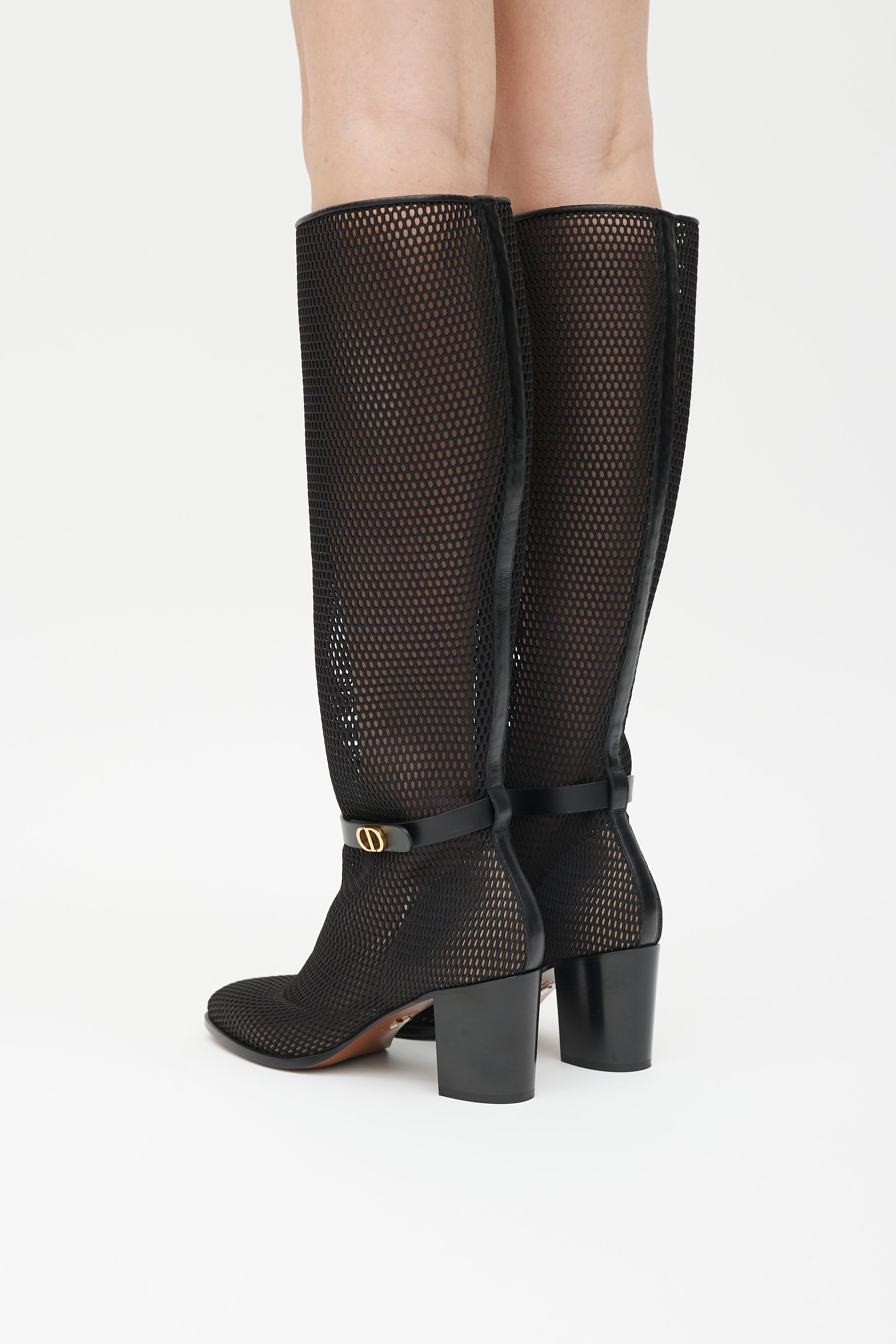 Dior Black & Gold Empreinte Mesh Knee Height Boot