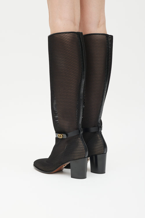 Dior Black & Gold Empreinte Mesh Knee Height Boot