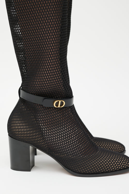 Dior Black & Gold Empreinte Mesh Knee Height Boot