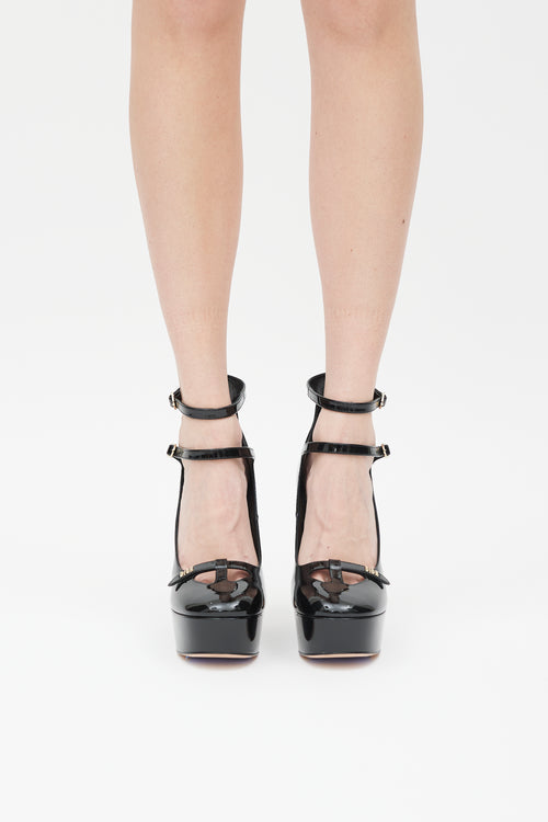 Dior Black & Gold Patent Leather Aime Dior Platform Heel