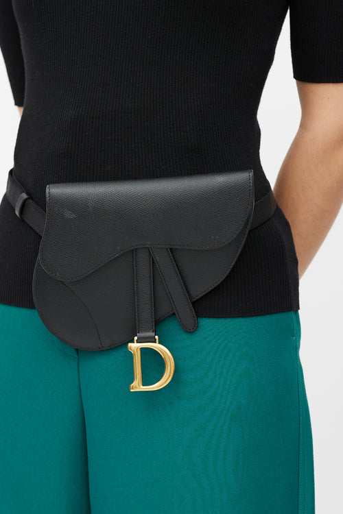 Dior Black & Gold Saddle Belt Bag