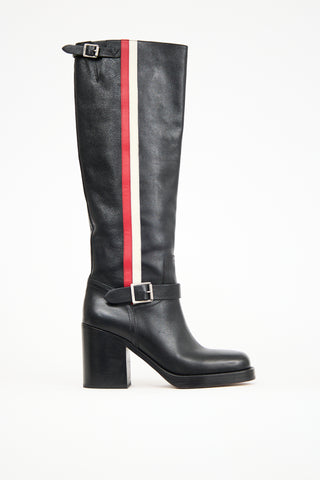 Dior Black Leather Diorider Knee High Boot