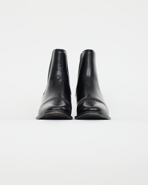 Dior Black Leather Rhinestone Ankle Boot