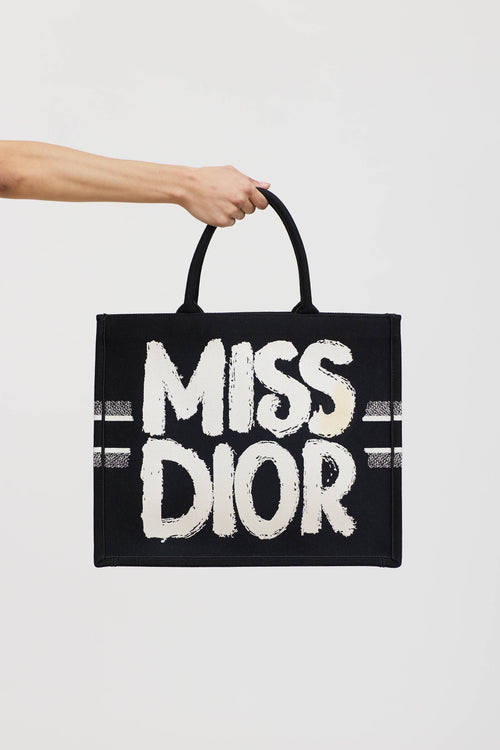 Dior Miss Dior Woven Graffiti Logo Tote Bag