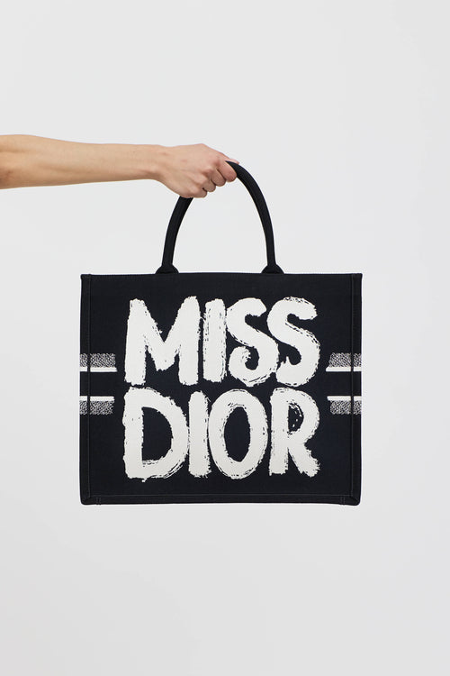 Dior Miss Dior Woven Graffiti Logo Tote Bag