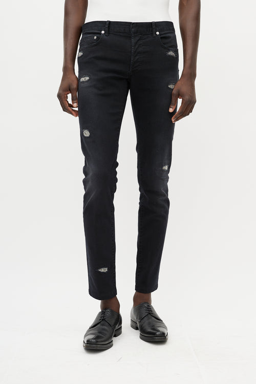 Dior Black & Silver Distressed Jeans