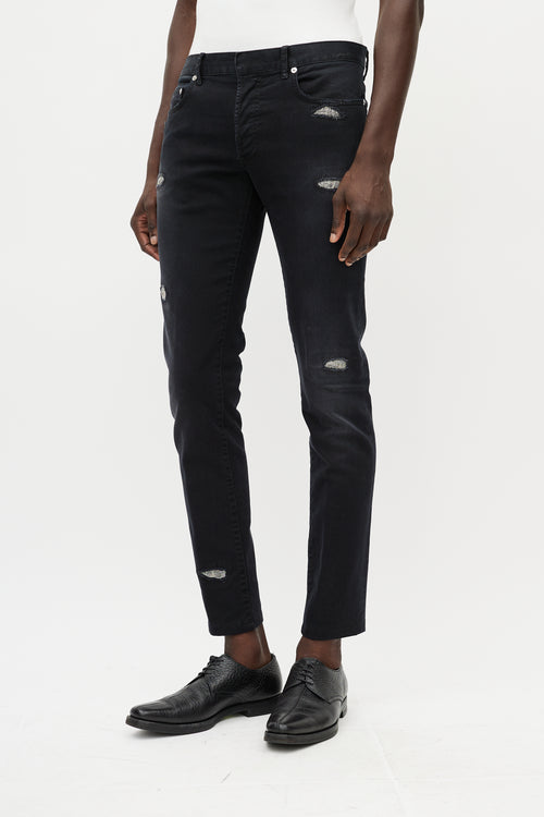 Dior Black & Silver Distressed Jeans