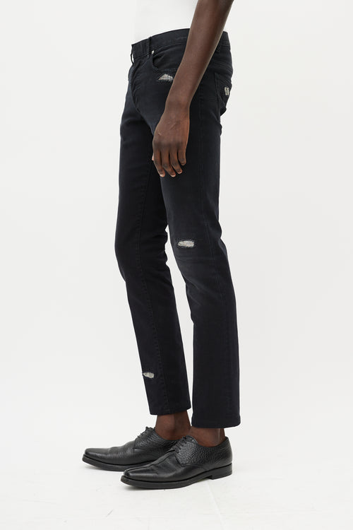 Dior Black & Silver Distressed Jeans