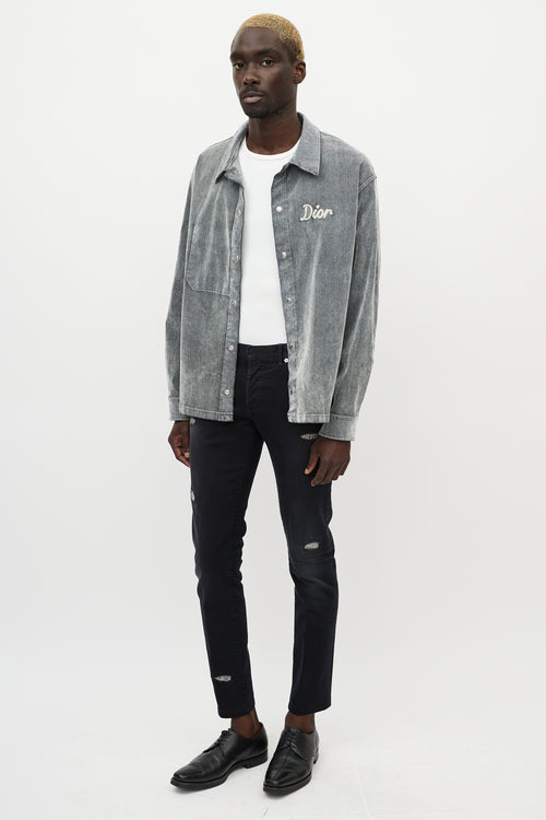 Dior Black & Silver Distressed Jeans