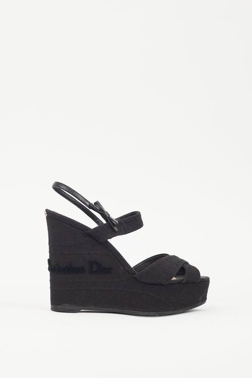 Dior Black & Silver Platform Logo Wedge Sandal