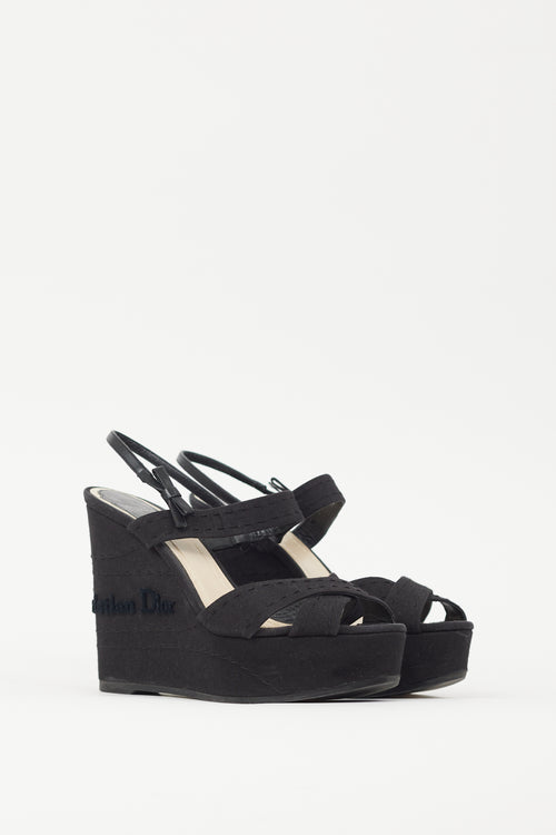 Dior Black & Silver Platform Logo Wedge Sandal