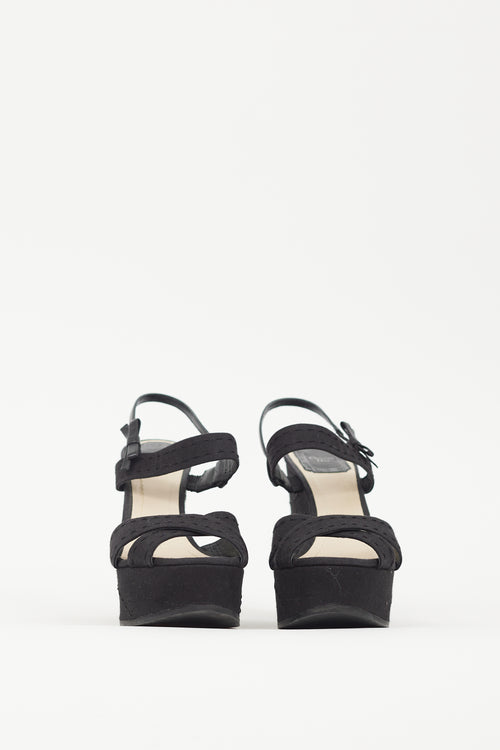 Dior Black & Silver Platform Logo Wedge Sandal