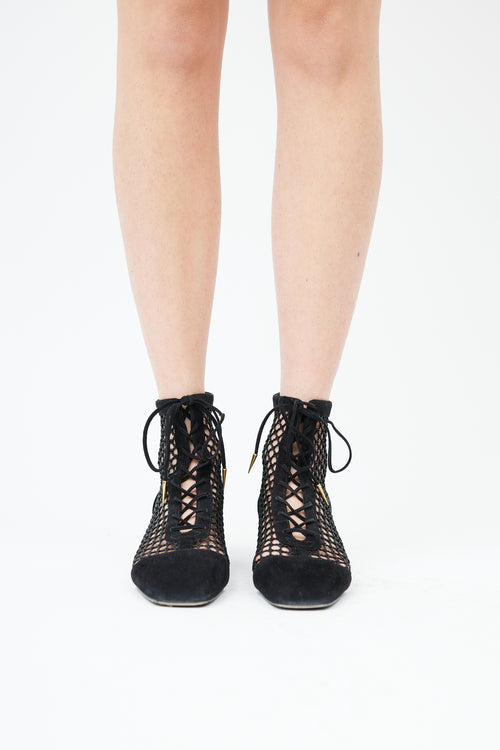 Black Suede & Fishnet Naughtily-D Boot