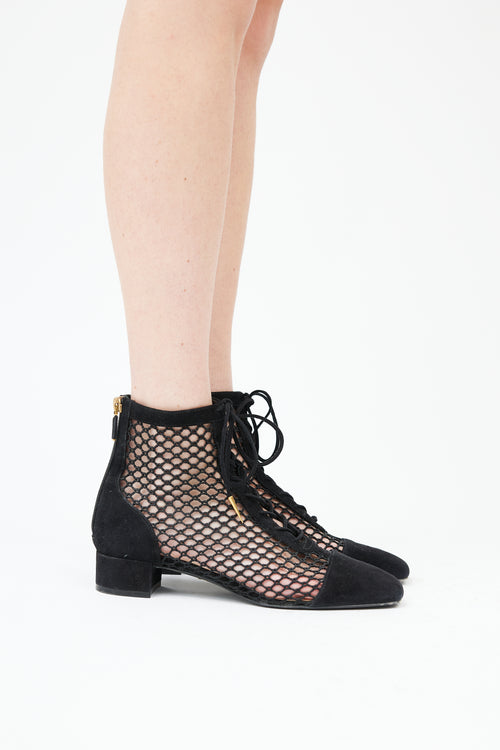  Black Suede & Fishnet Naughtily-D Boot