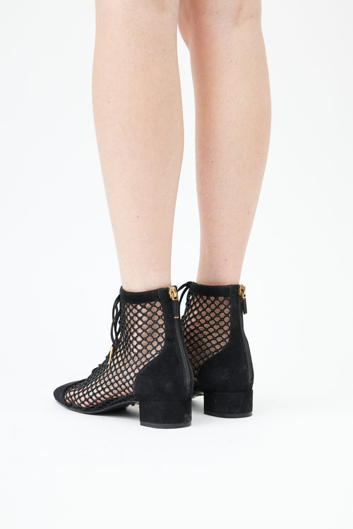  Black Suede & Fishnet Naughtily-D Boot