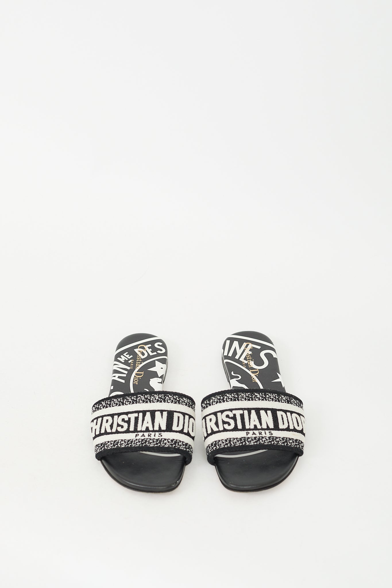 Dior Black & White Cotton Embroidered Dway Slide