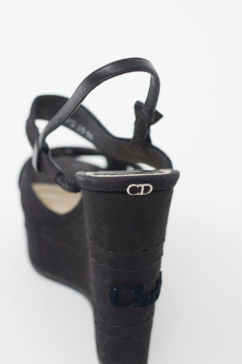 Dior Black & Silver Platform Logo Wedge Sandal