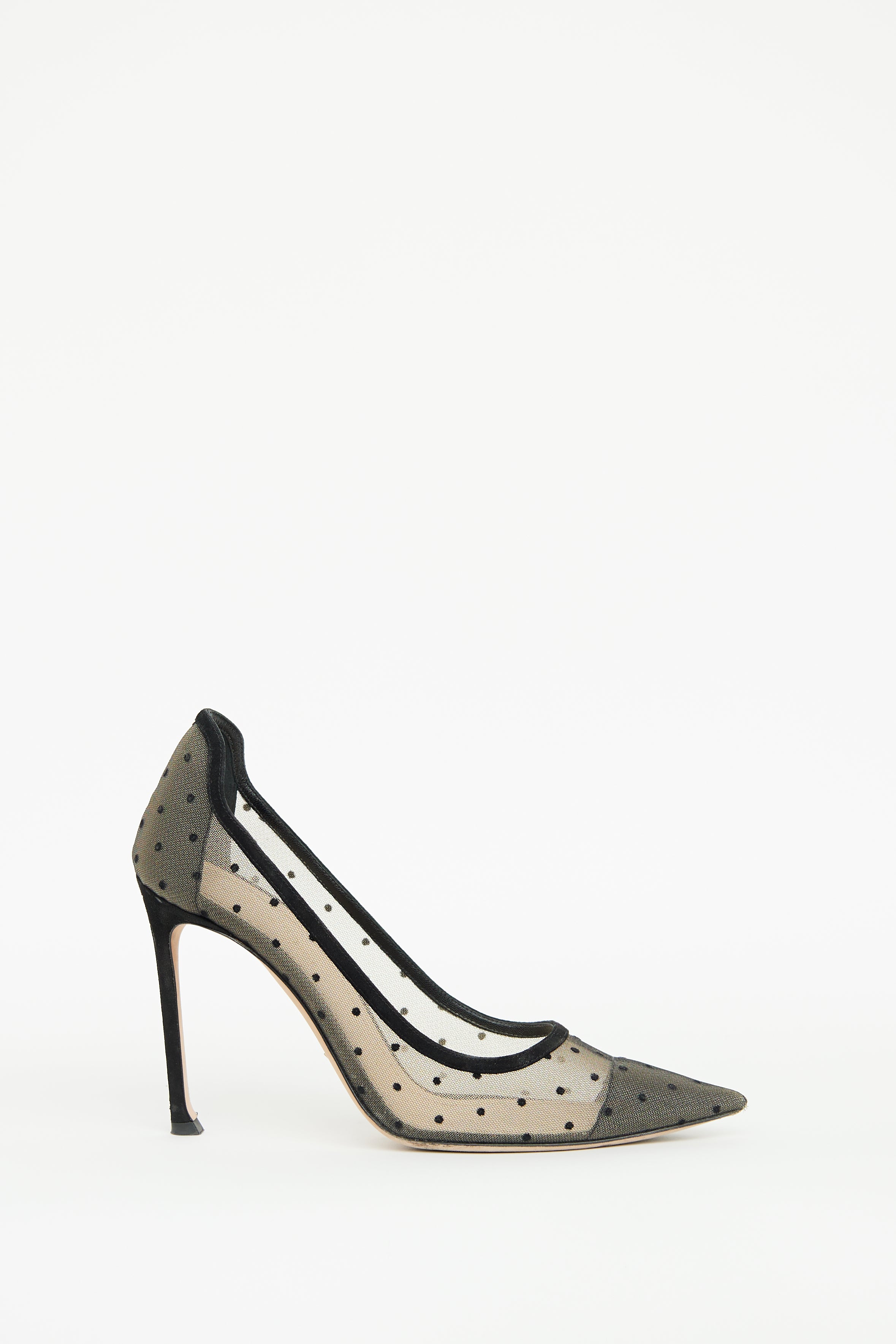 Dior Beige & Black Mesh Polka Dot Pump