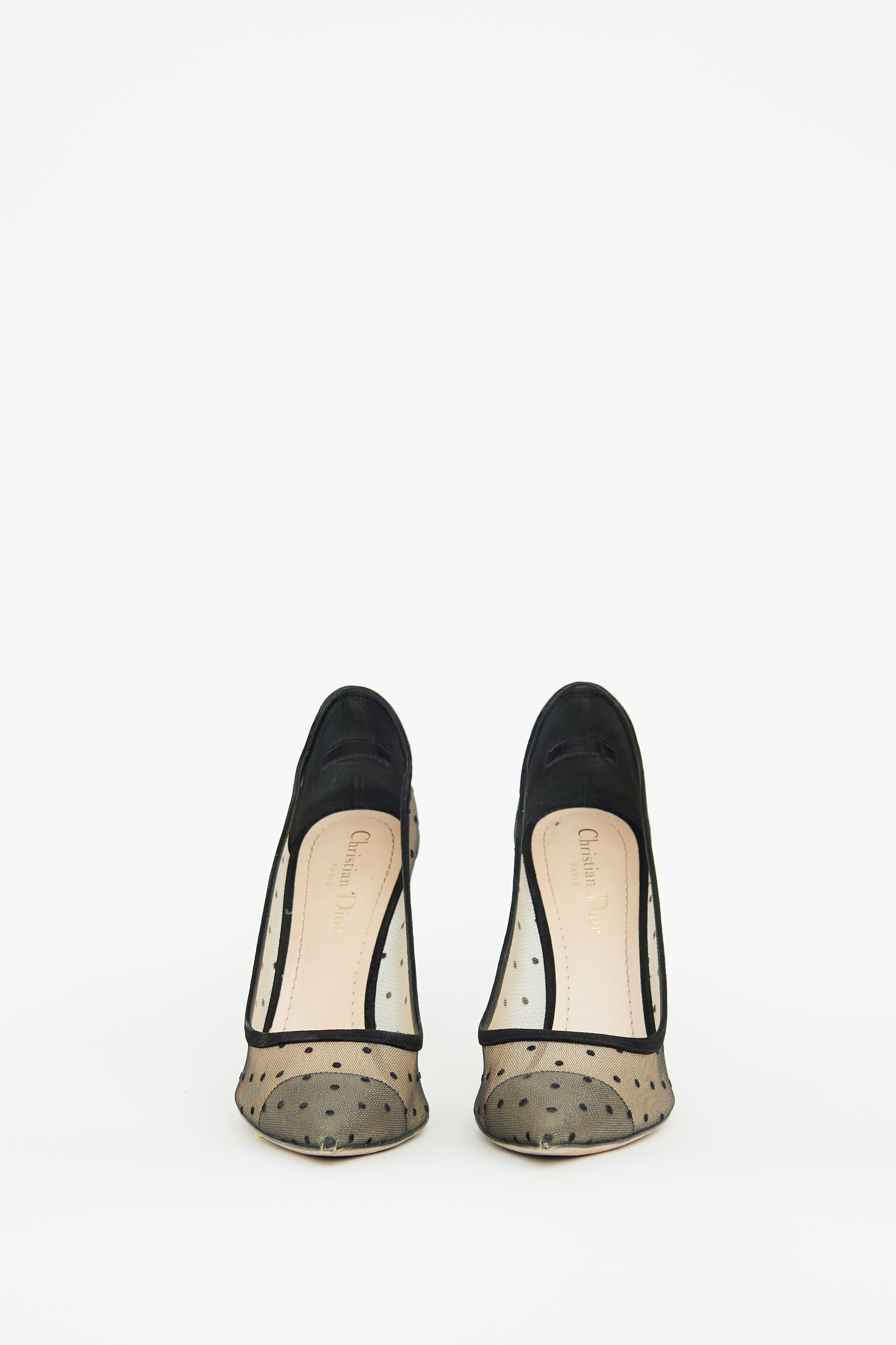 Dior Beige & Black Mesh Polka Dot Pump