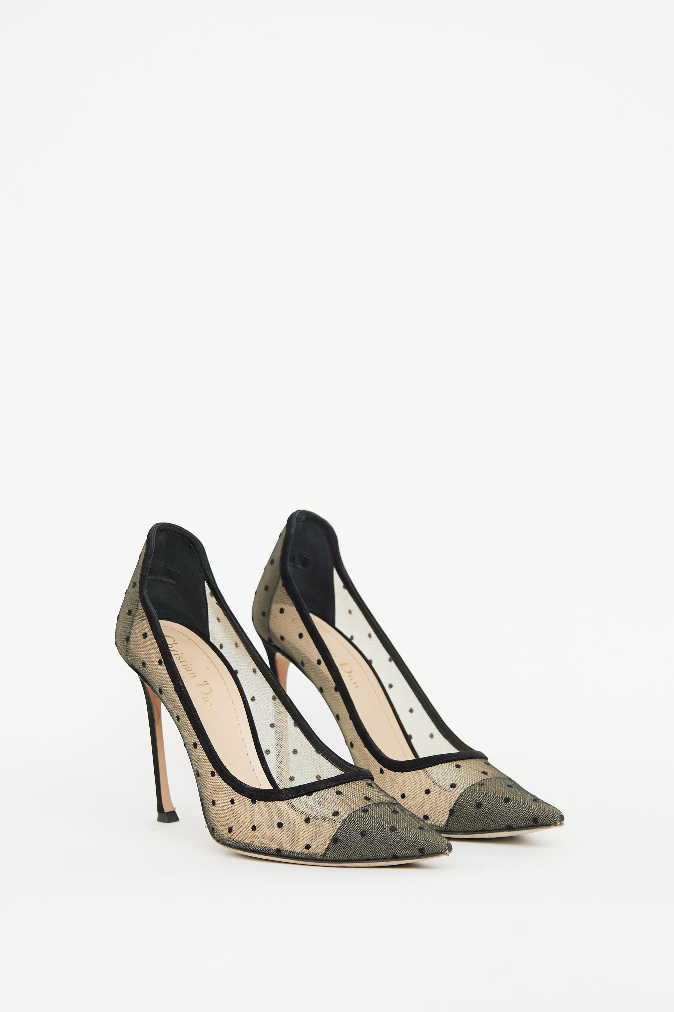 Dior Beige & Black Mesh Polka Dot Pump