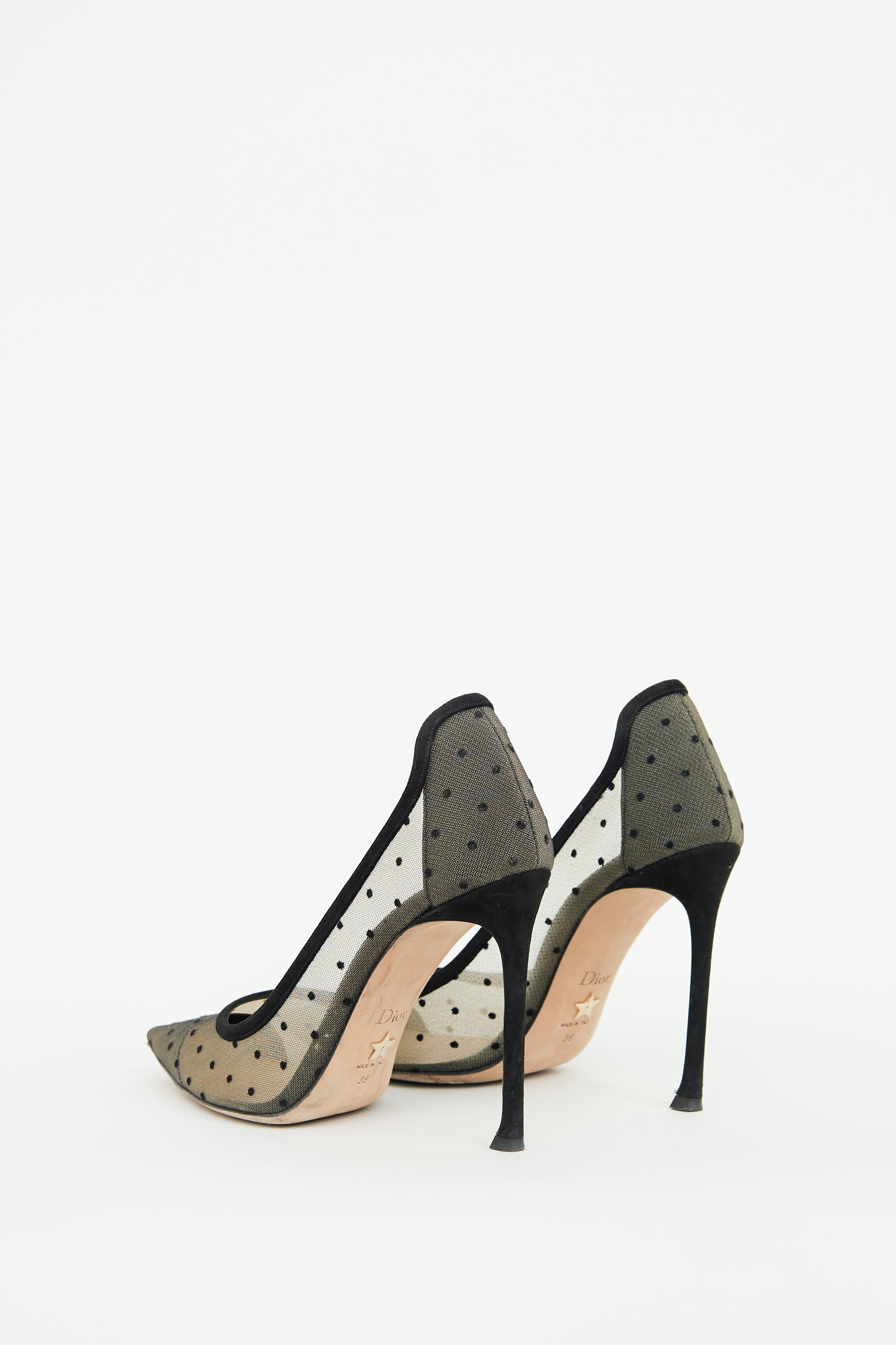 Dior Beige & Black Mesh Polka Dot Pump