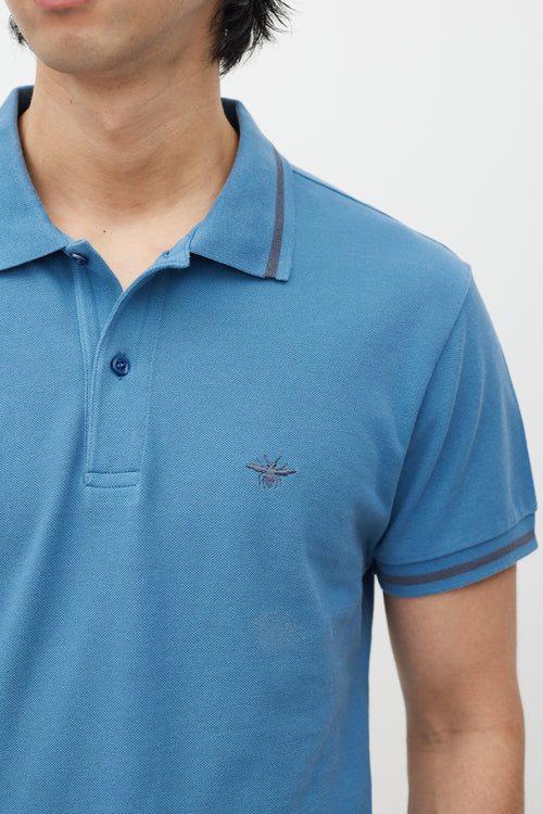 Dior Blue & Grey Embroidered Polo