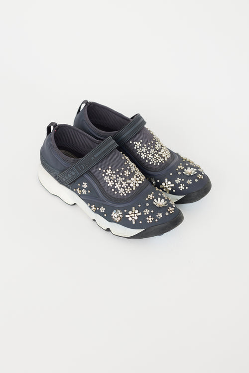 Dior Blue Neoprene & Mesh Fusion Crystal Sneaker