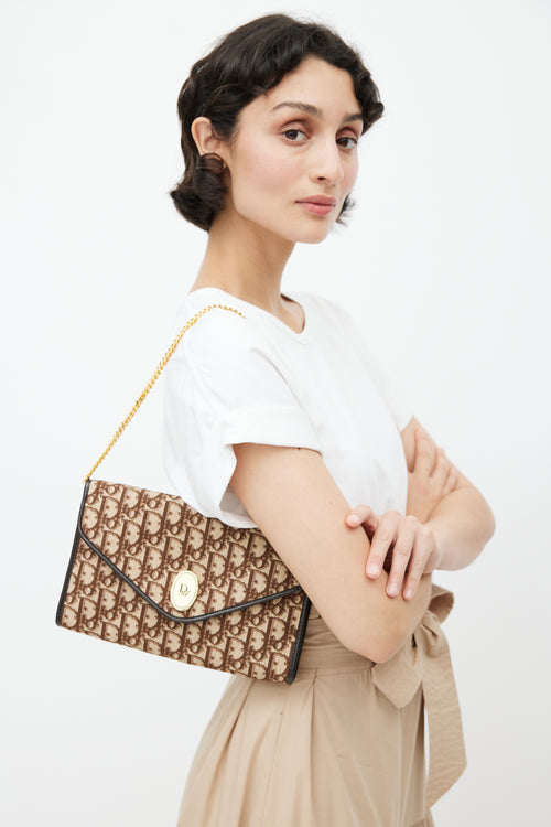 Dior Brown & Gold Monogram Trotter Shoulder Bag