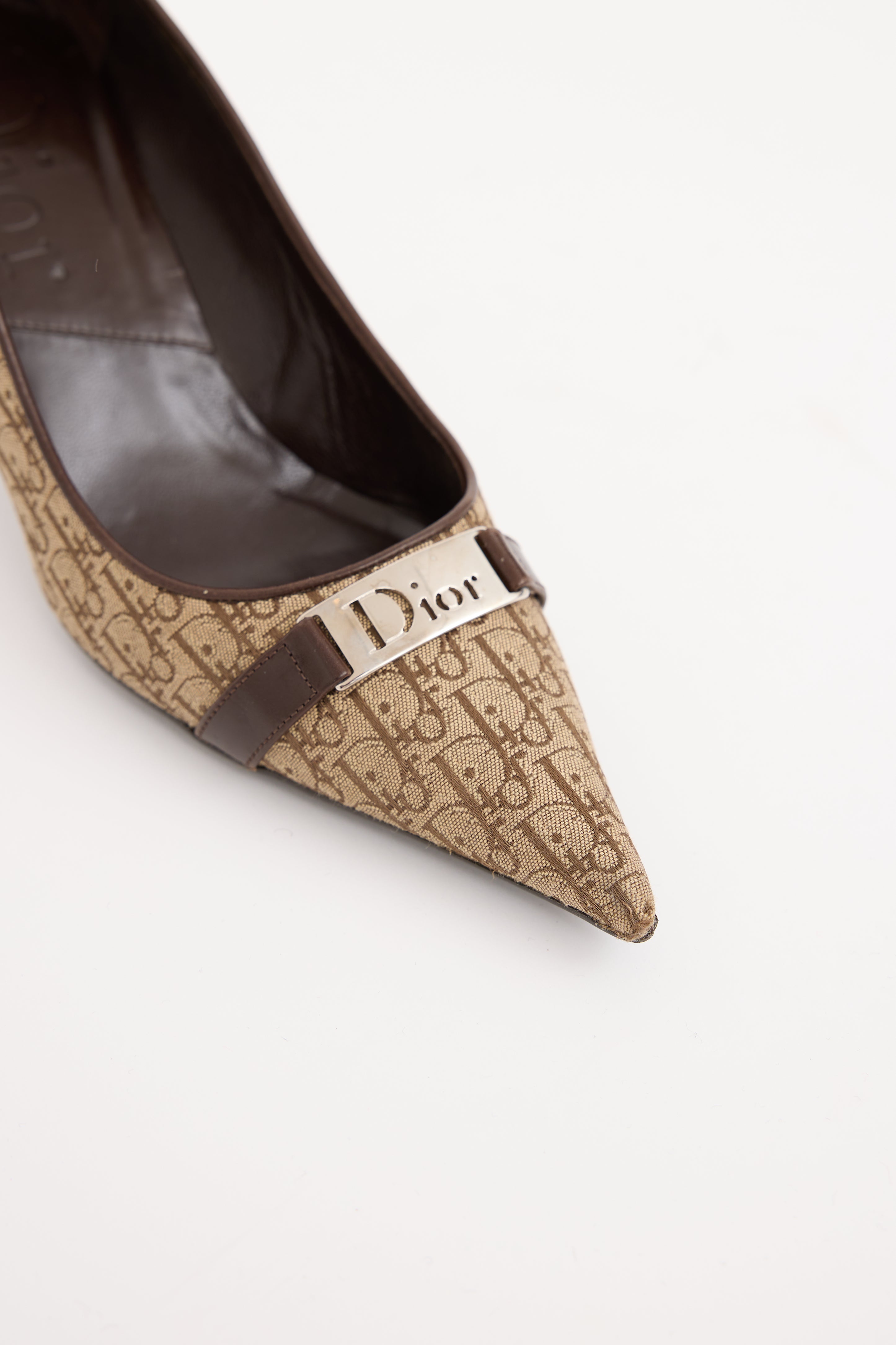 Dior Brown D'Orsay Logo Canvas Pump