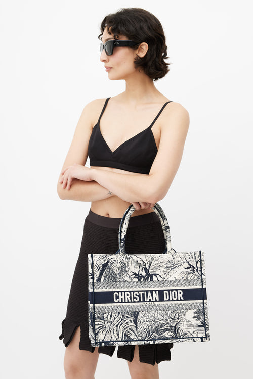 Dior 2021 Cream & Navy Medium Book Tote