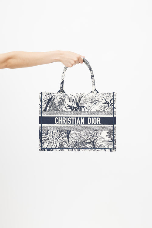 Dior 2021 Cream & Navy Medium Book Tote