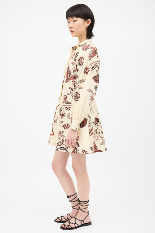 Dior Cream & Burgundy Paisley A-Line Dress