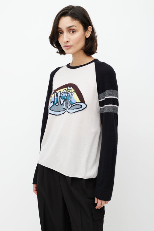 Dior White & Multicolour Cashmere Lucky Knit Top