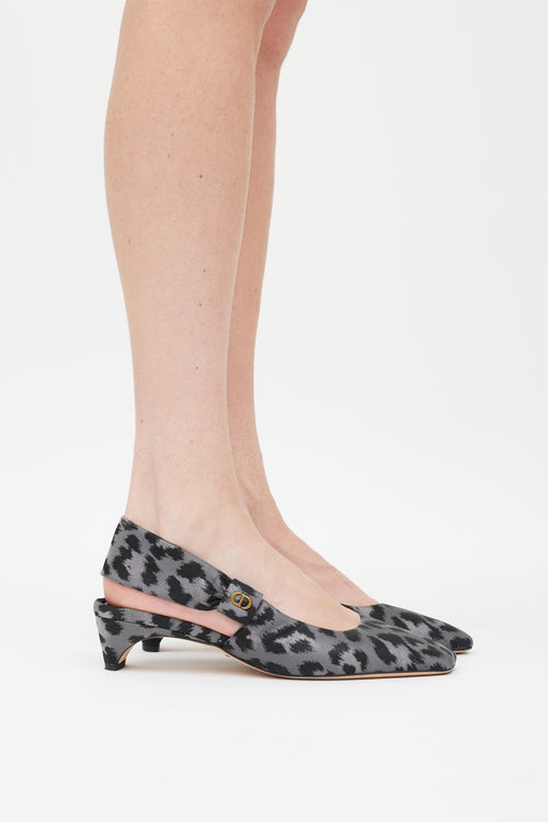 Dior Grey & Black Printed Slingback Mizza Pump