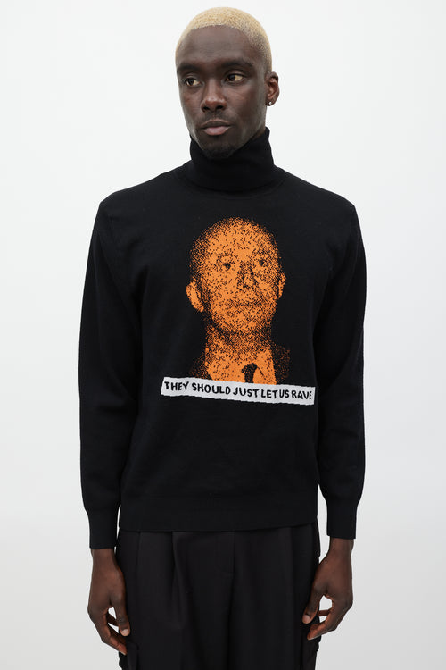 Dior Homme FW 2017 Black & Orange Wool Knit Rave Turtleneck