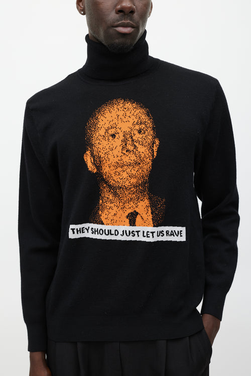 Dior Homme FW 2017 Black & Orange Wool Knit Rave Turtleneck