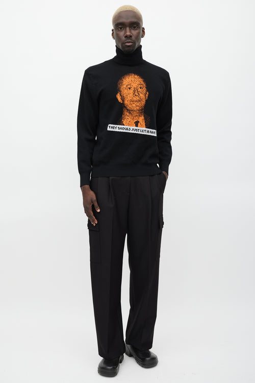 Dior Homme FW 2017 Black & Orange Wool Knit Rave Turtleneck